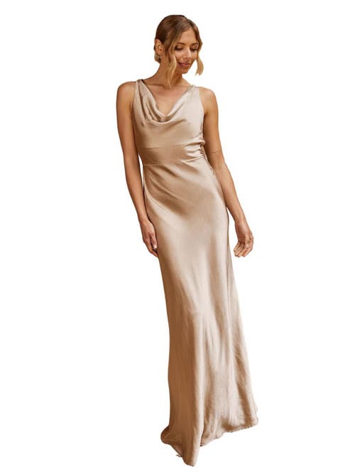 Six Stories Cowl Front Satin Bridesmaid Dress In Brown