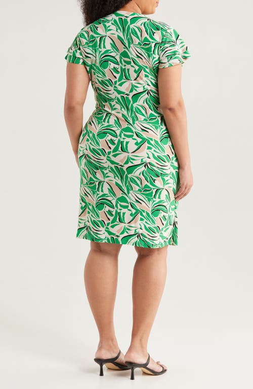 Anne Klein Abstract Print Flutter Sleeve Wrap Dress In White