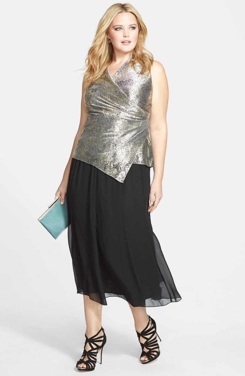 Alex Evenings Chiffon Midi Skirt, Alternate, color, Black