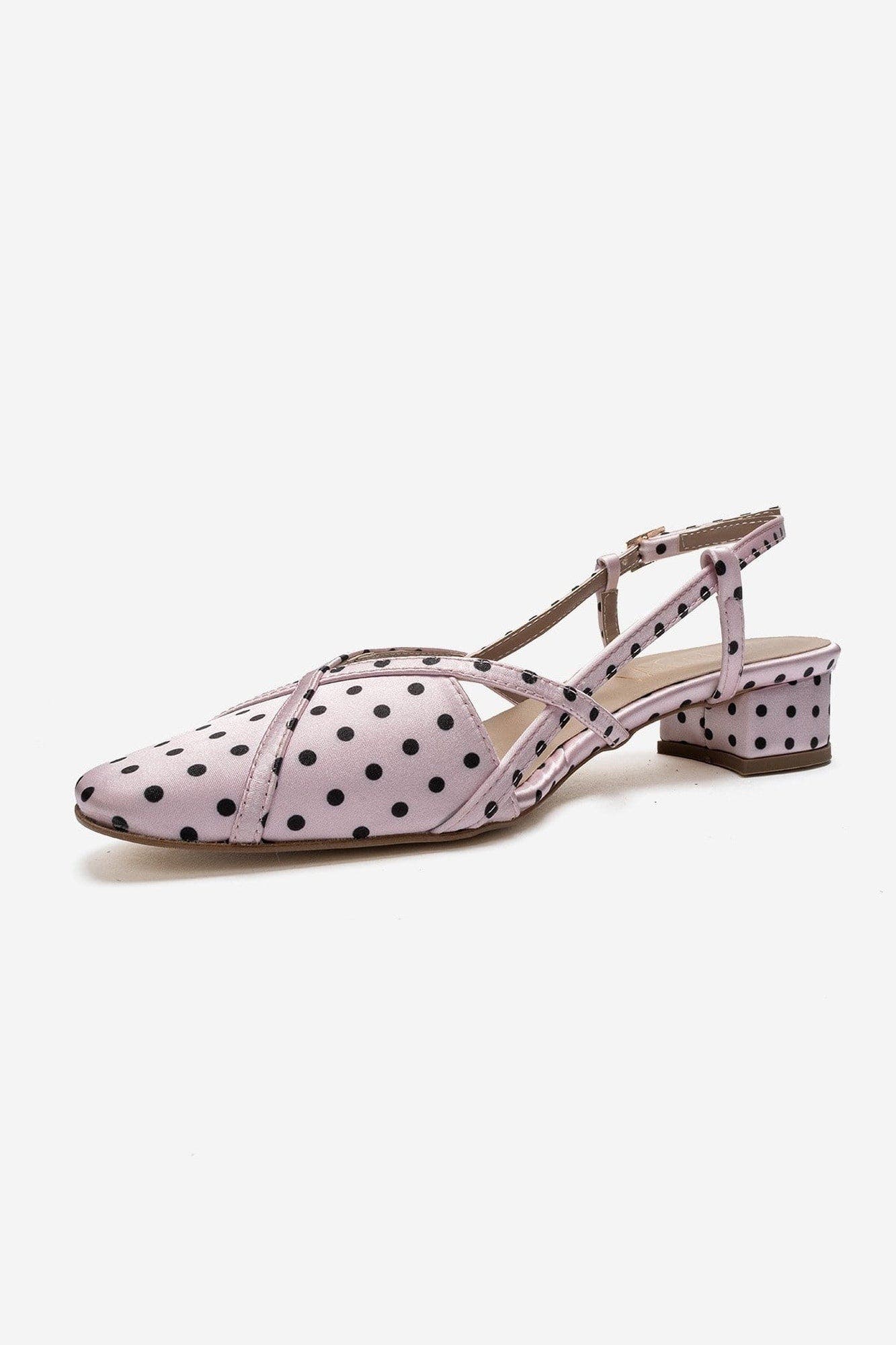 Olena Block Heel Slingback Pump, Alternate, color, Pink Black Polka Dot
