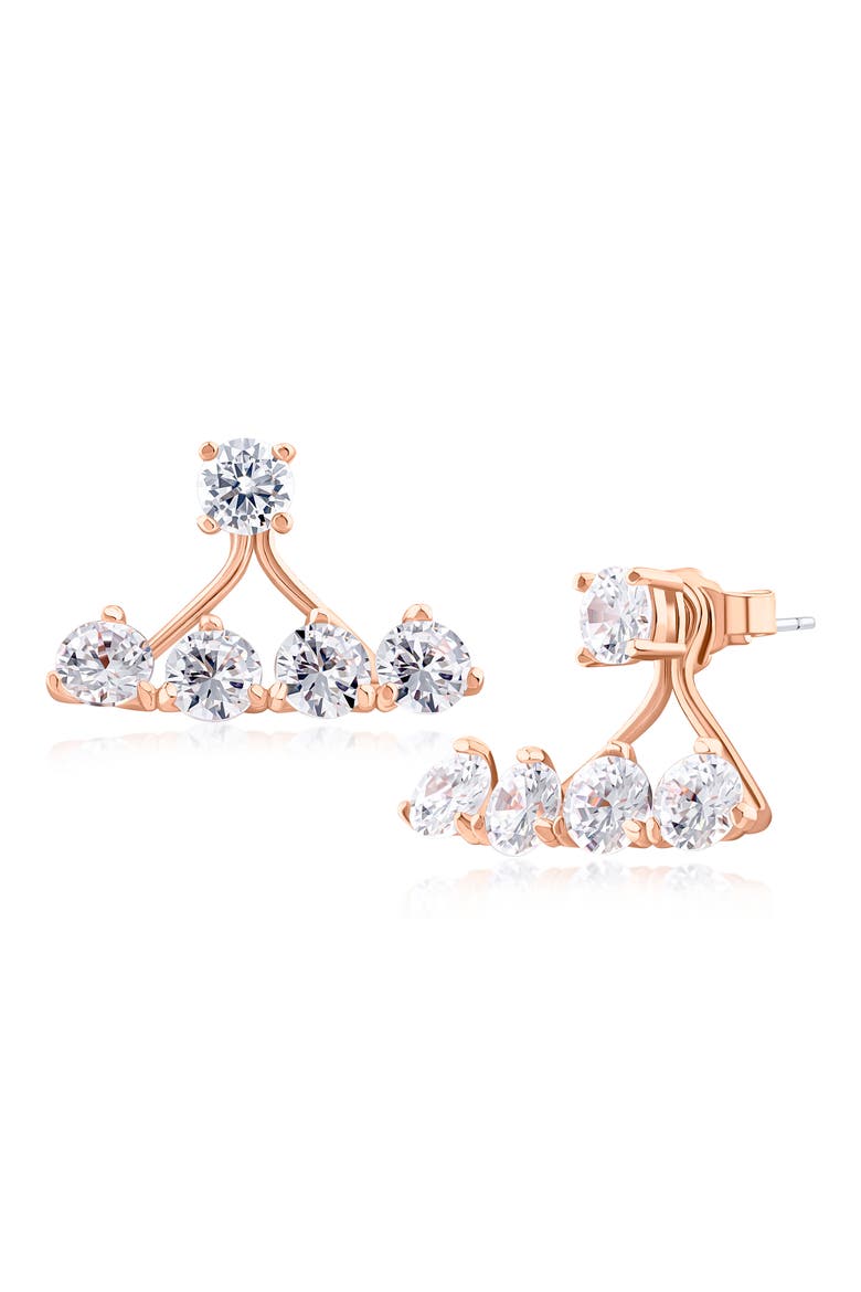 Cubic Zirconia Front/Back Earrings, Main, color, CLEAR/ROSE GOLD