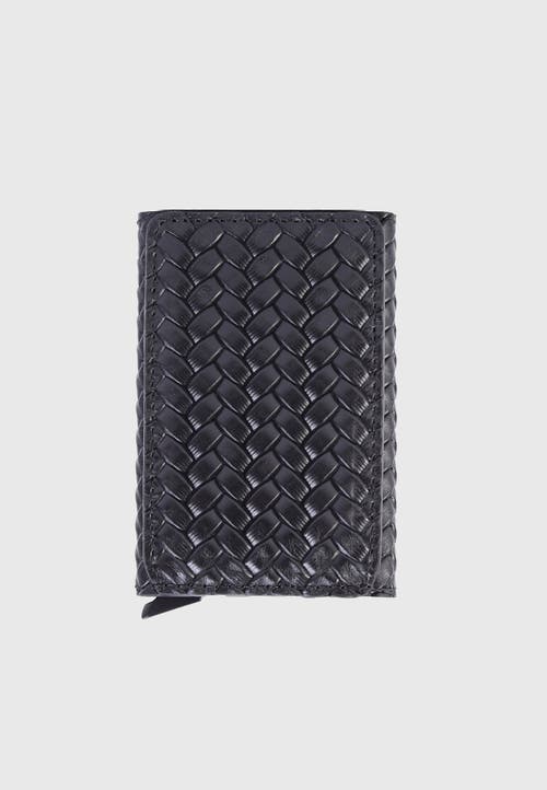 Furniq Uk Genuine Leather Weave Pattern Card Holder In Black
