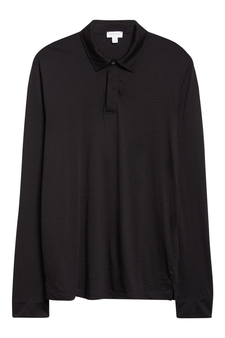 Long Sleeve Wool Jersey Polo, Alternate, color, BLACK