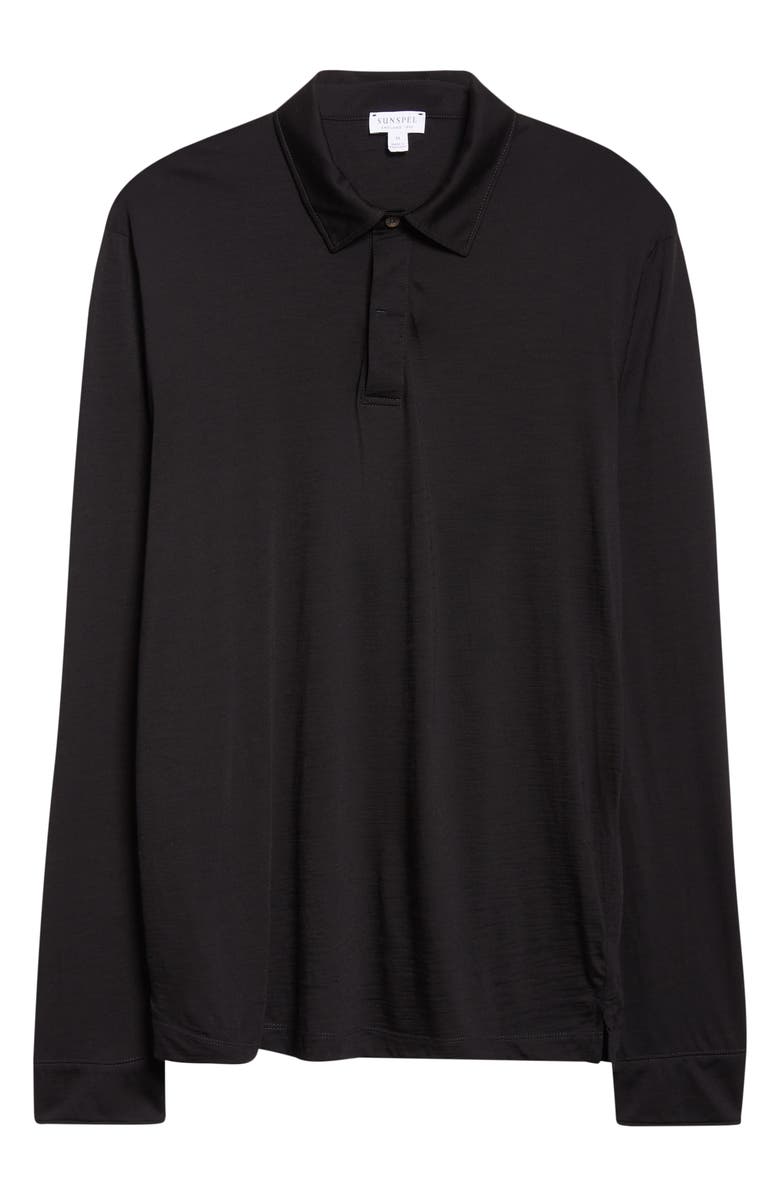 Sunspel Long Sleeve Wool Jersey Polo, Alternate, color, Black