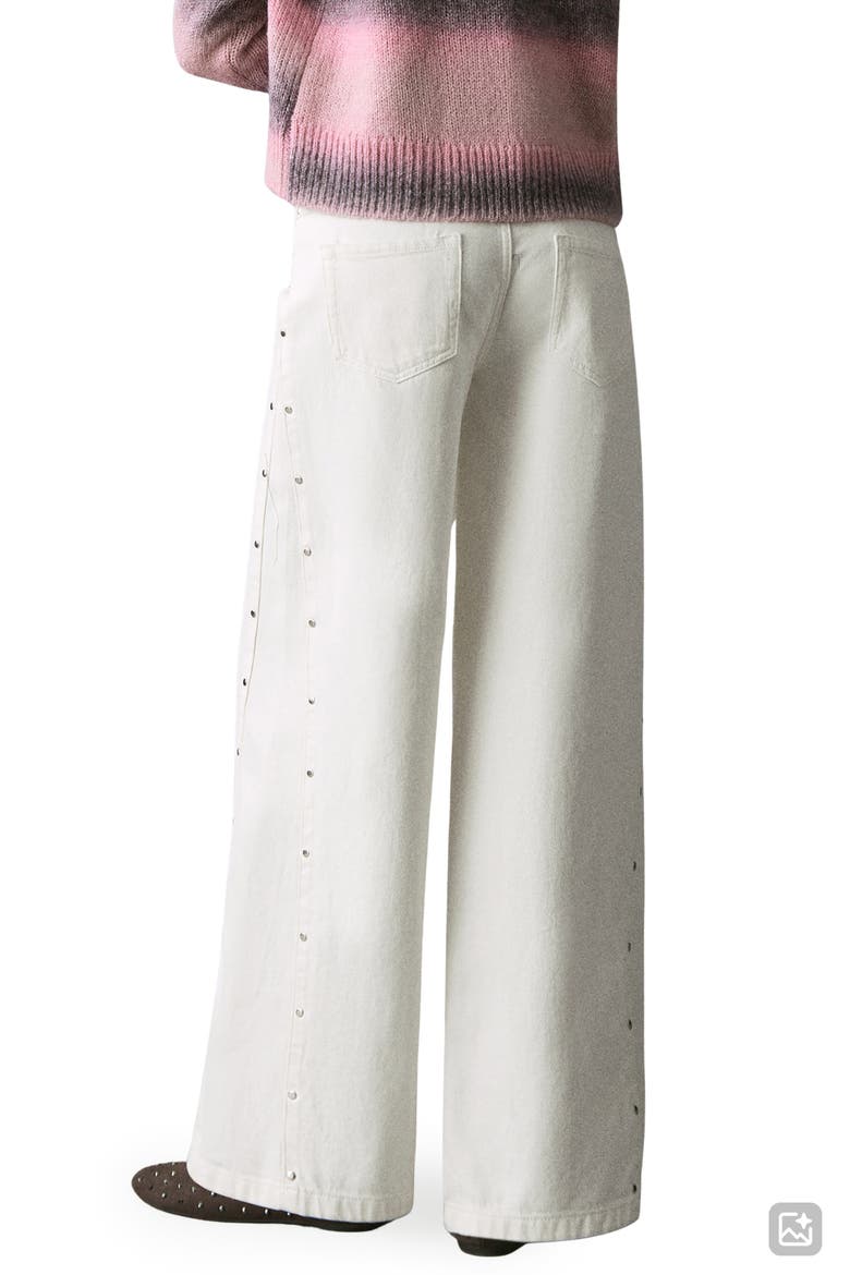 Studded Wide Leg Jeans, Alternate, color, OFF WHITE