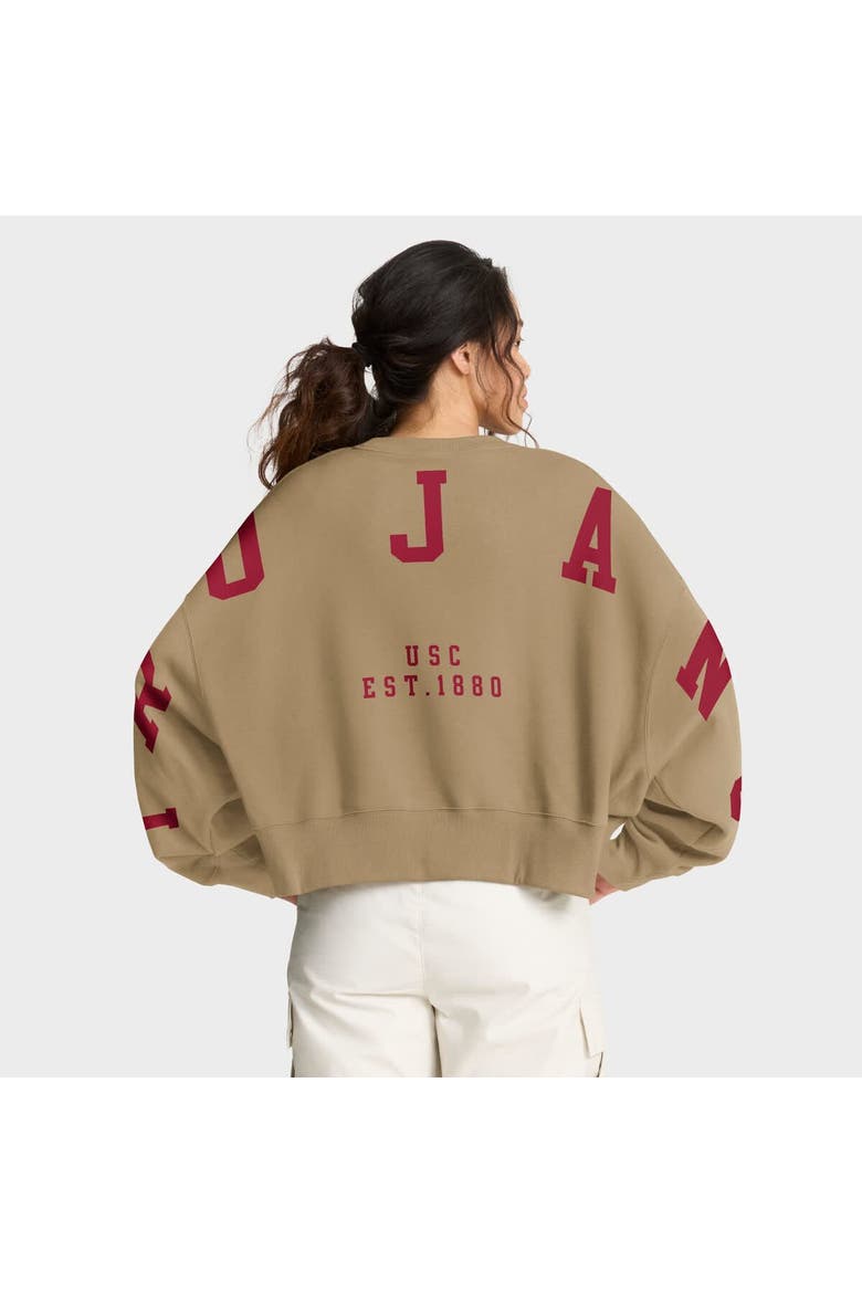 Women's Nike Tan USC Trojans Oversized Phoenix 2-Hit Pullover Sweatshirt, Alternate, color, Tan