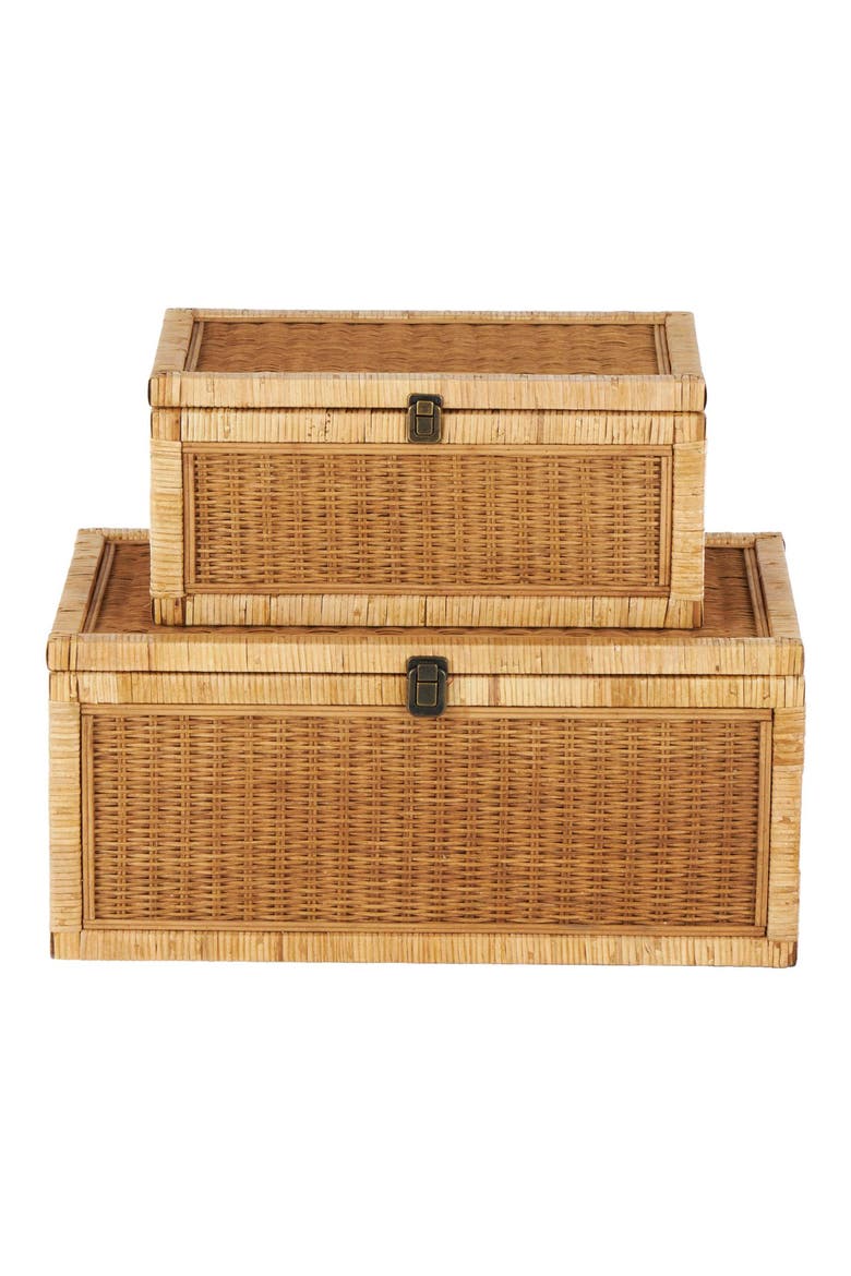 Wood Set of 2 Decorative Rattan Boxes, Alternate, color, BROWN