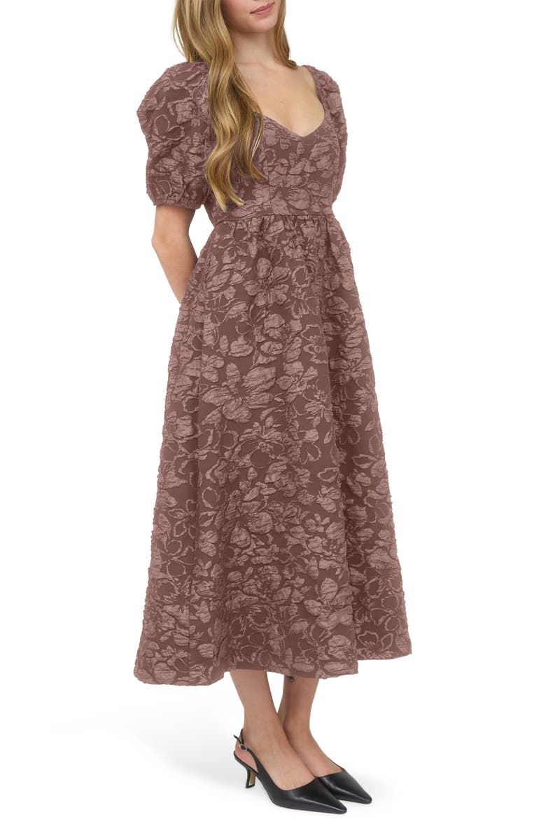 AUGUST SKY Sweetheart Puff Sleeve Midi Dress, Alternate, color, Dusty Mauve