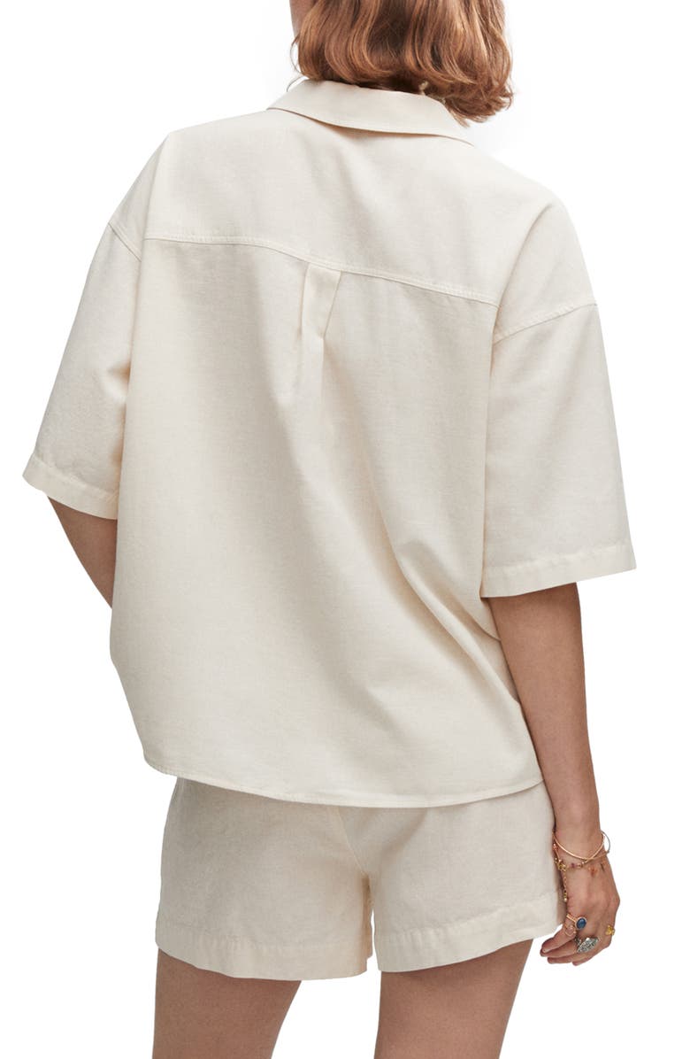 MANGO Short Sleeve Cotton & Linen Button-Up Shirt, Alternate, color,