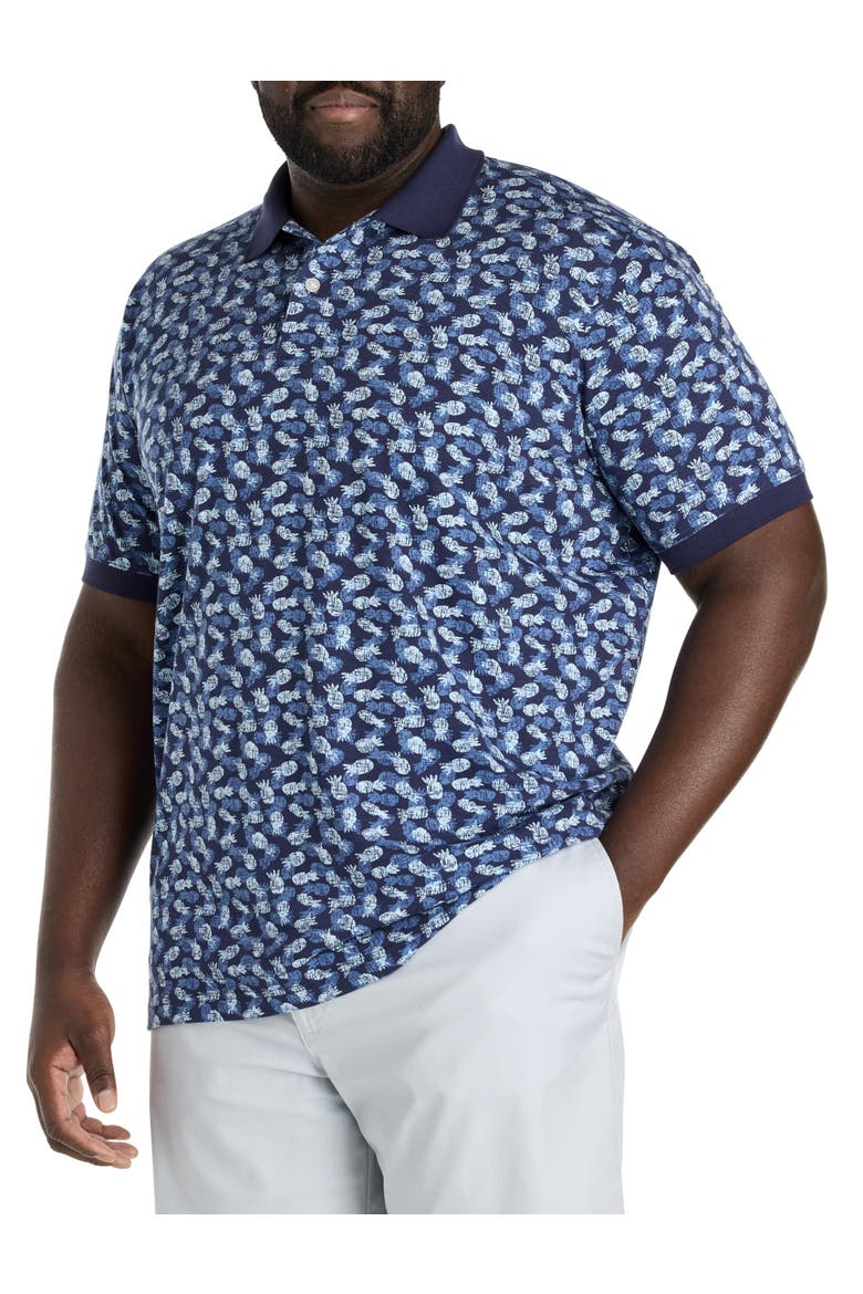 Big & Tall Pineapple Print Polo Shirt, Main, color, BLUE
