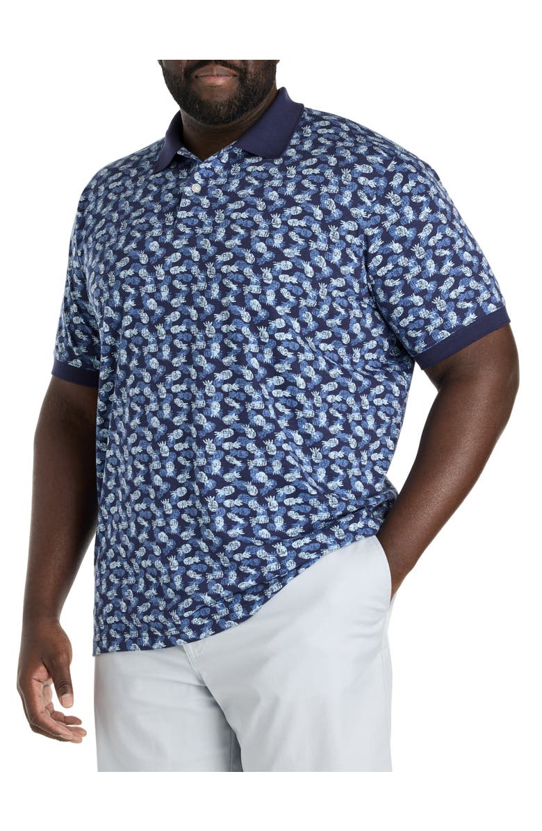 Harbor Bay by DXL Big & Tall Pineapple Print Polo Shirt, Main, color, Blue