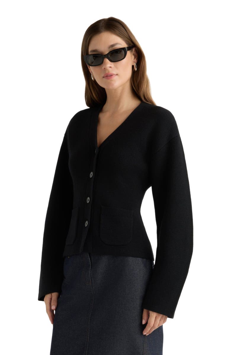 Modern Citizen Elinor Organic Cotton Wool V Neck Cardigan, Alternate, color, Black