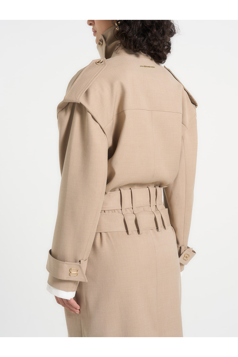 Esther Double Belted Funnel Neck Trench Coat, Alternate, color, Taupe