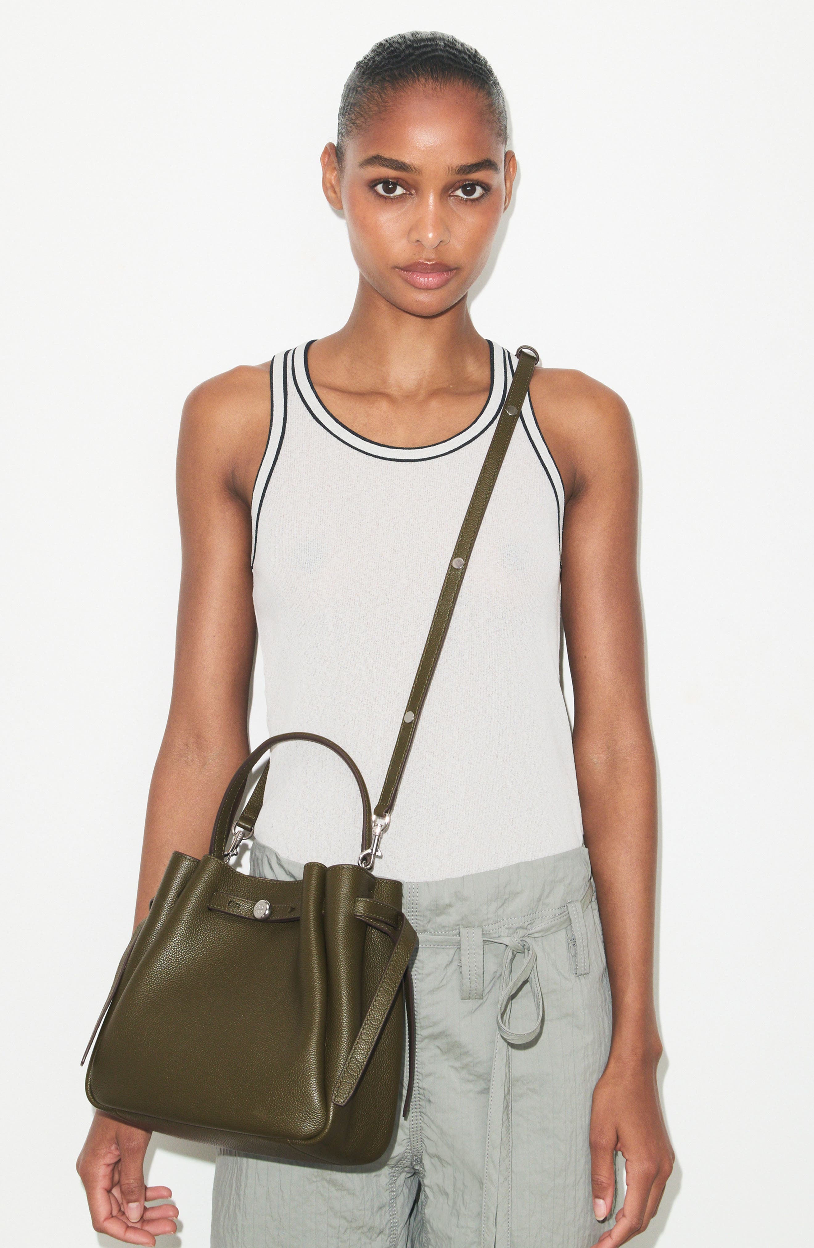 Romy Pebble Leather Bucket Bag, Alternate, color, LECCIO