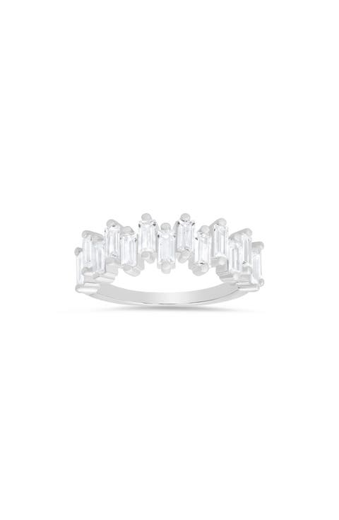 Sterling Silver Abstract Baguette Cubic Zirconia Ring