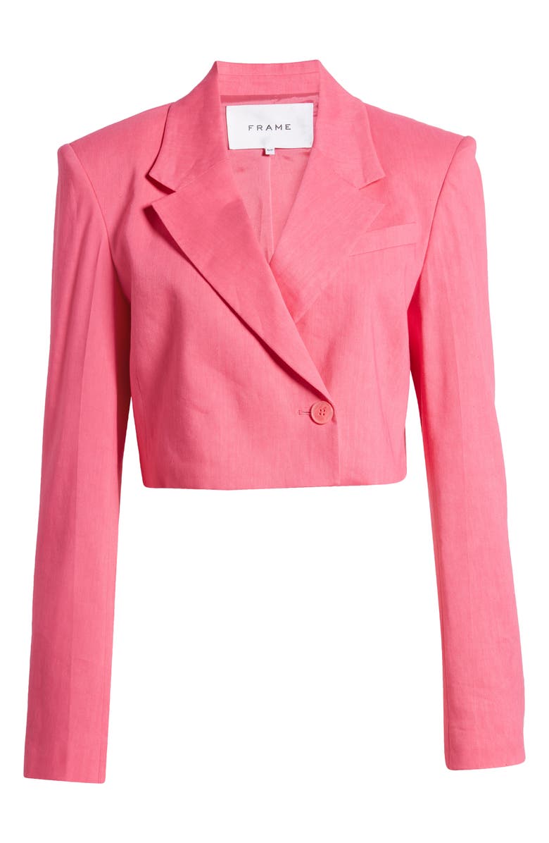 FRAME Strong Shoulder Crop Organic Linen Blend Blazer, Alternate, color, 
