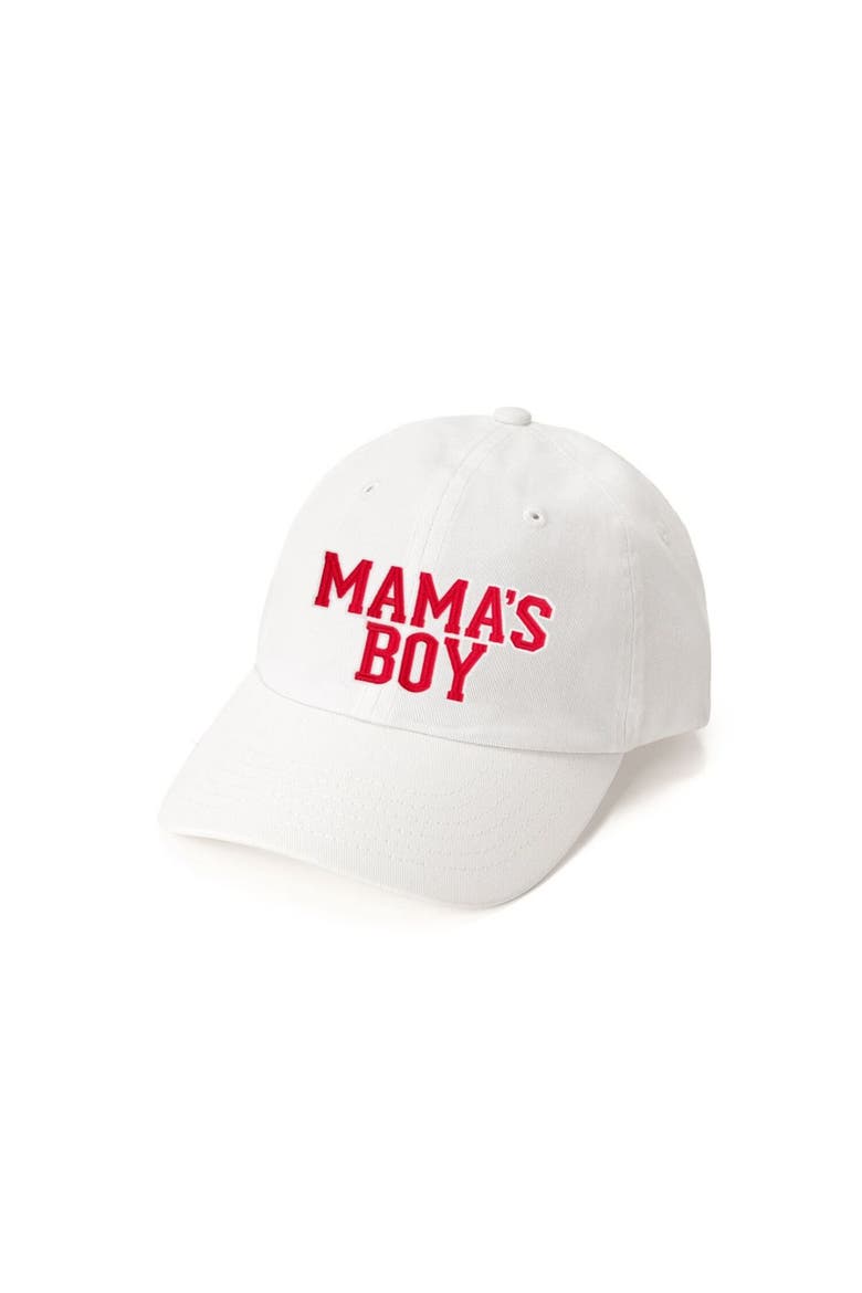 Mama's Boy Varsity Patch Baseball Hat, Main, color, White