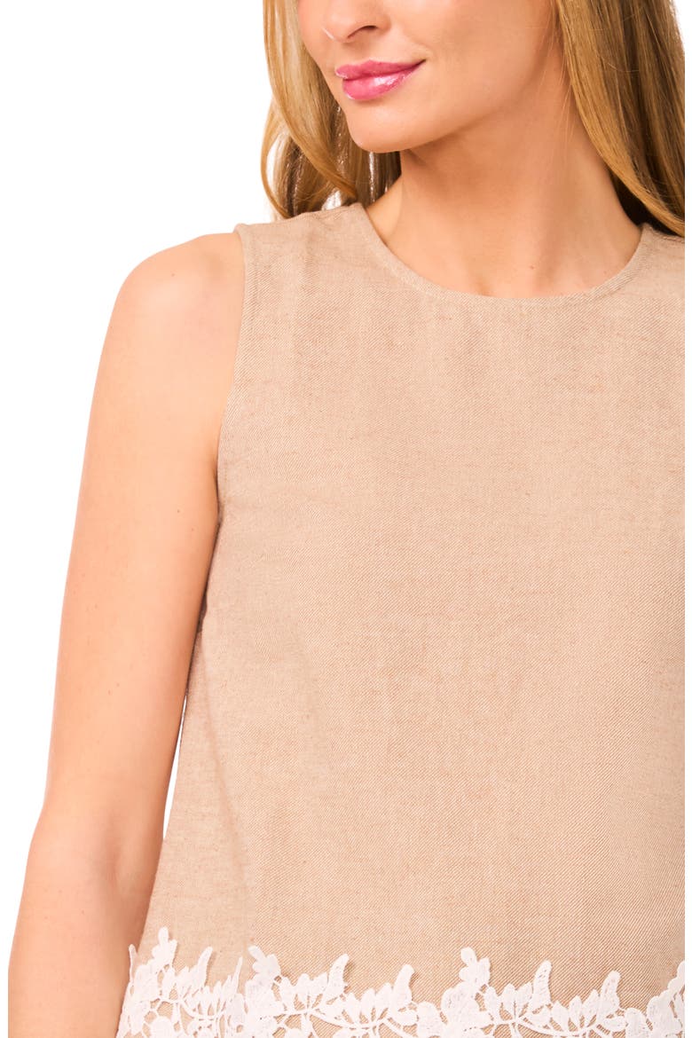 Lace Trim Sleeveless Top, Alternate, color, TOFFEE
