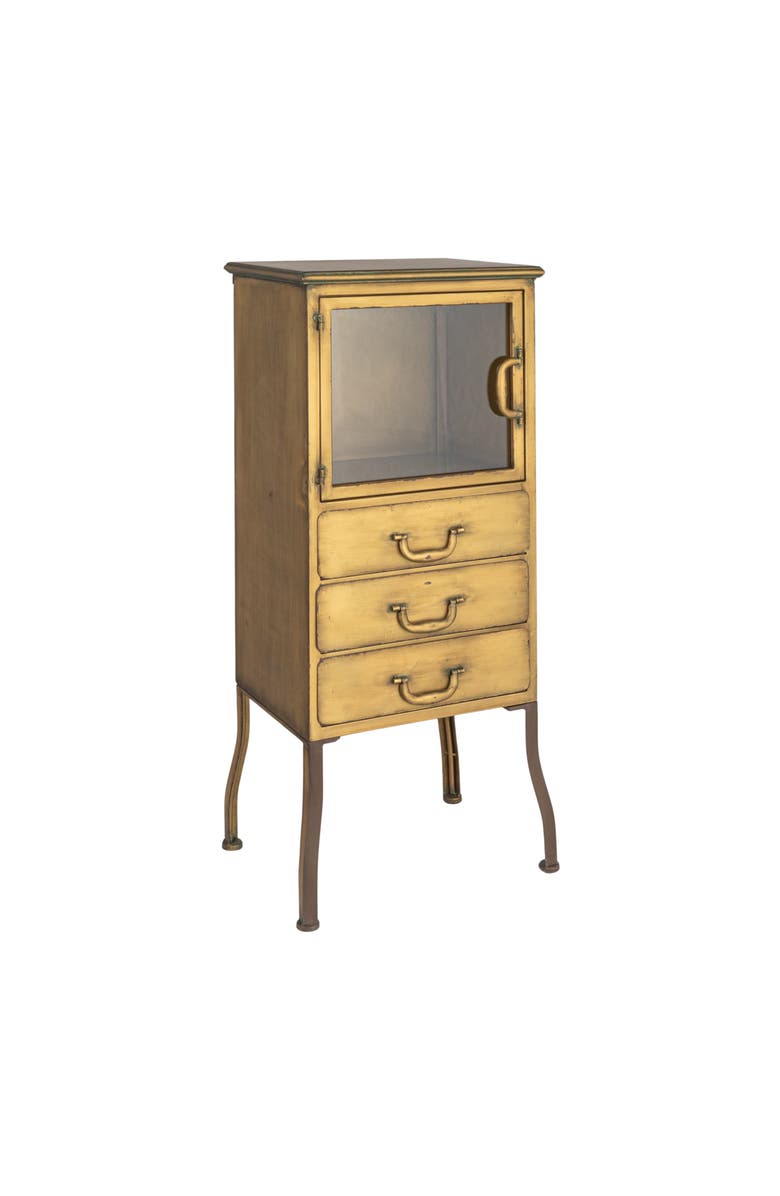 Storied Home Metal Storage Cabinet with 3 Drawers, Antique Brass Finish, Main, color,