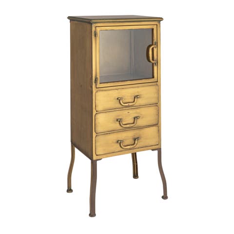 Metal Storage Cabinet with 3 Drawers, Antique Brass Finish