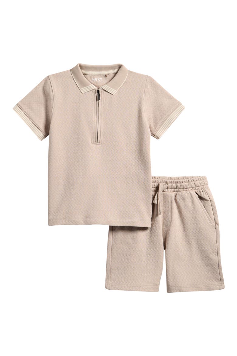 Kids' Stretch Cotton Quarter Zip Polo & Shorts Set, Main, color, NEUTRAL