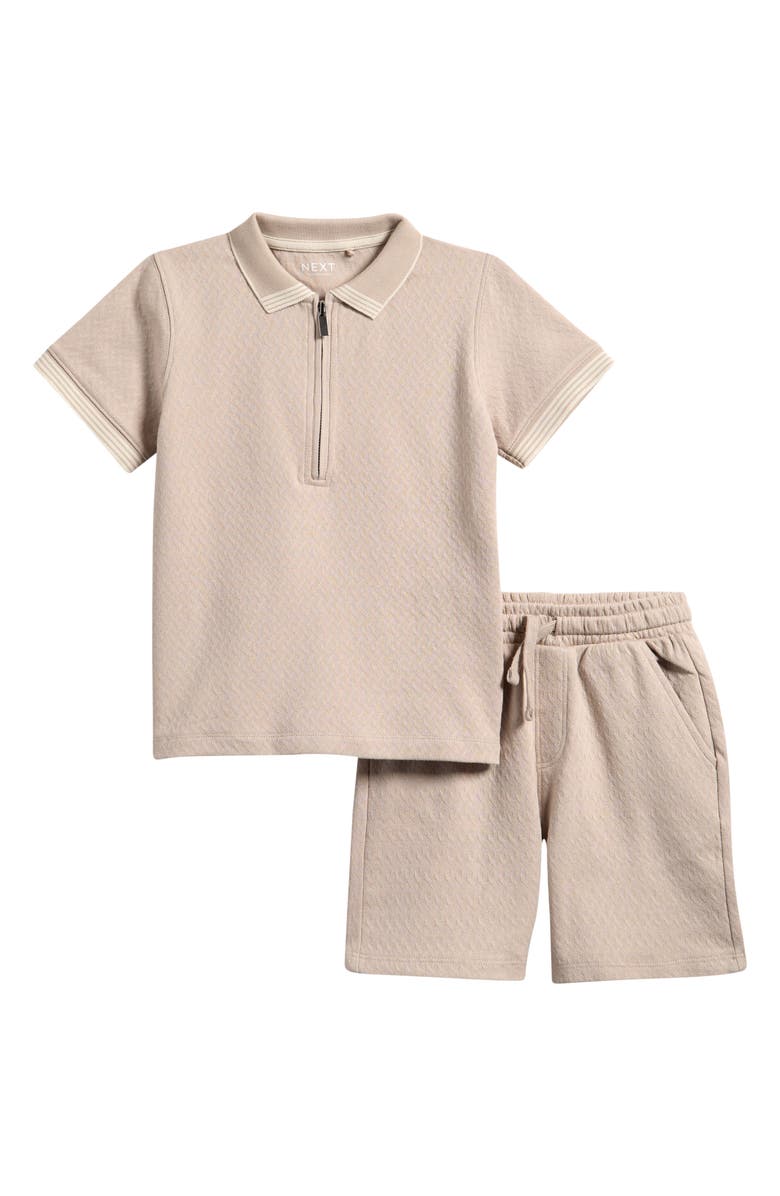 NEXT Kids' Half Zip Polo Shirt & Shorts Set, Main, color, Neutral