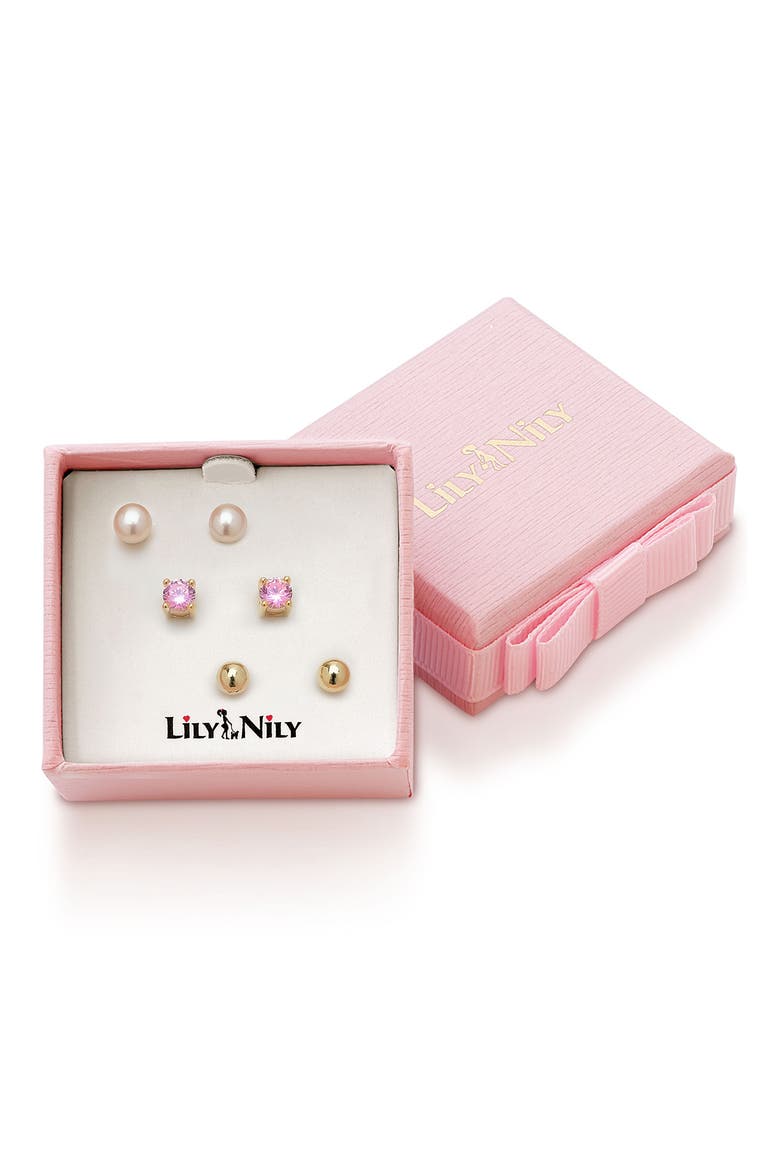 Kids' Set of 3 Assorted Stud Earrings, Alternate, color, GOLD