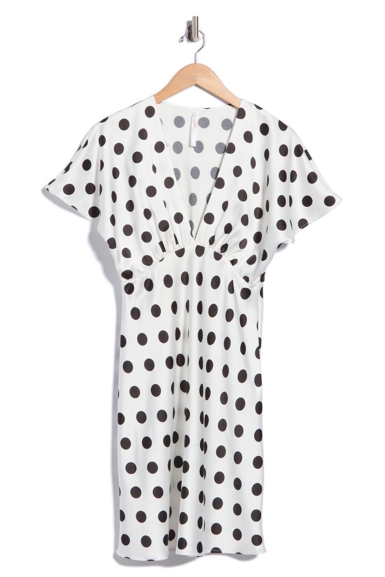 Polka Dot V-Neck Dress, Alternate, color, WHITE