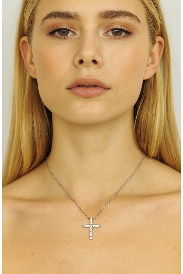 Timeless Grace CZ Cross Pendant Necklace, Alternate, color, Silver