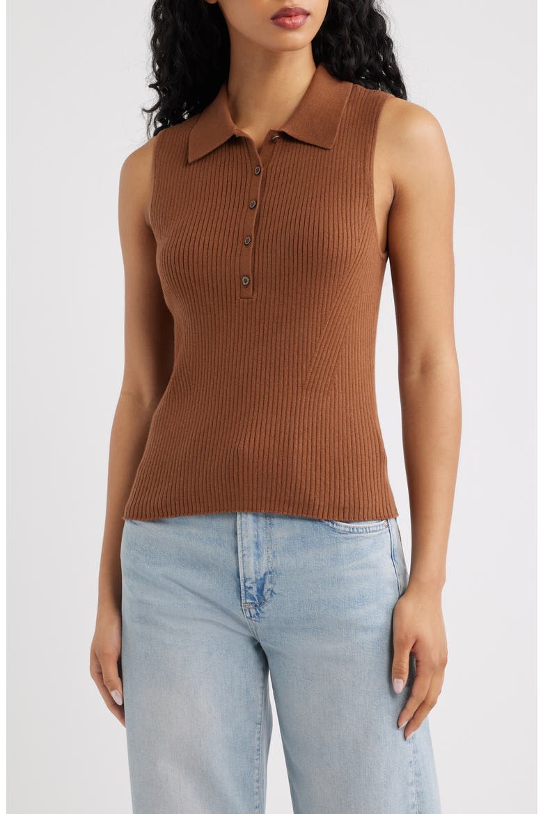 Vesta Rib Sleeveless Polo, Main, color, COGNAC