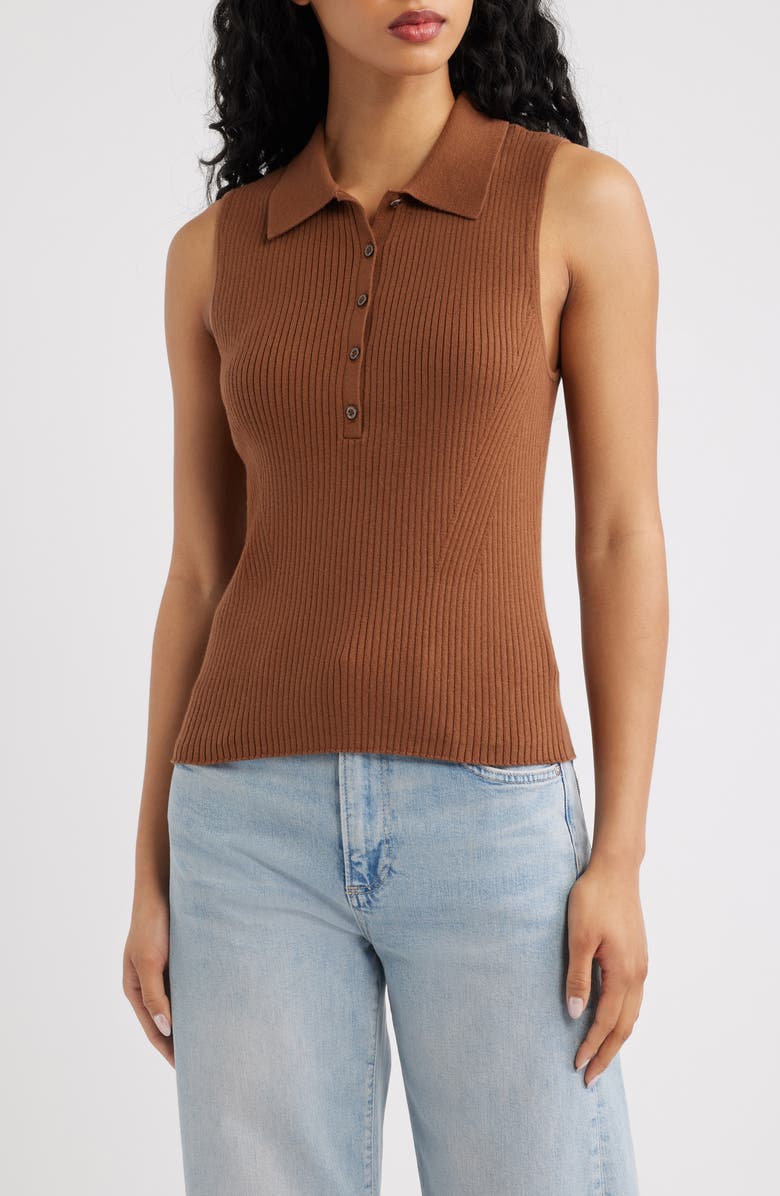 PAIGE Vesta Rib Sleeveless Polo, Main, color, Cognac