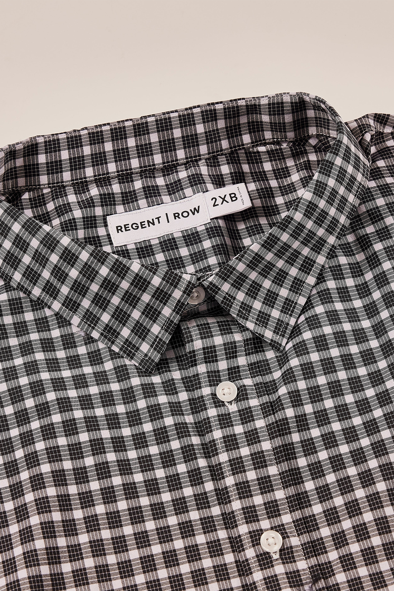 Men's Big and Tall Long Sleeve Stanton Shirt, Tailored Fit, Performance Fabric & Ventilated Armholes, Alternate, color, black-plaid