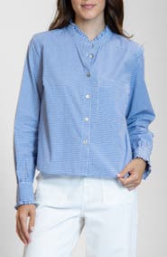 APNY Ruffle Detail Cotton Gingham Button-Up Shirt