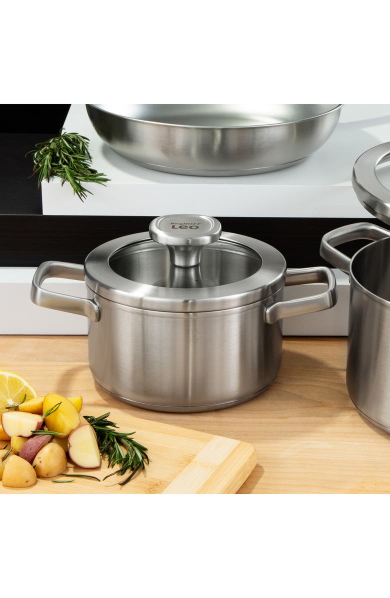 BergHOFF Graphite 5-Piece Recycled Stainless Steel Stockpot and Fry Pan Set, Alternate, color, Silver