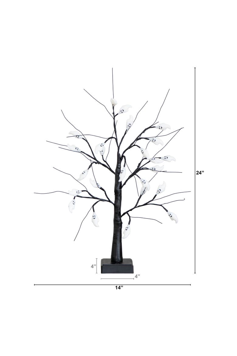 2-ft Pre-Lit Artificial Halloween Ghost Twig Tree with 24 Purple LED Lights, Alternate, color, Black