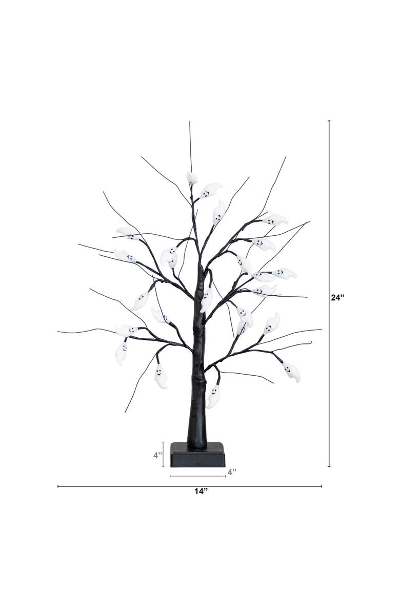 NEARLY NATURAL 2-ft Pre-Lit Artificial Halloween Ghost Twig Tree with 24 Purple LED Lights, Alternate, color, Black