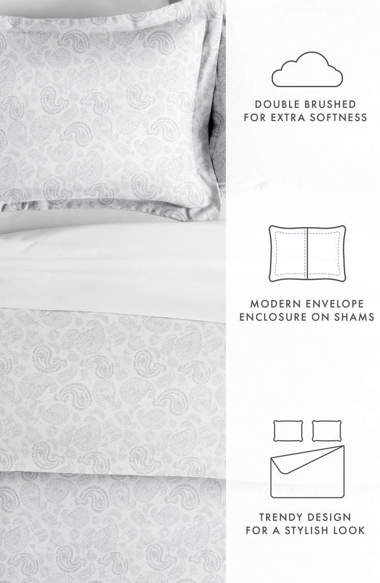 HOMESPUN HOME SPUN Premium Ultra Soft 3-Piece Coarse Paisley Print Duvet Cover Set, Alternate, color, Light Gray