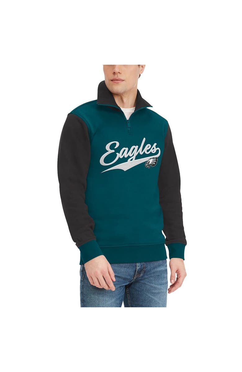 Tommy Hilfiger Men's Tommy Hilfiger Midnight Green/Black Philadelphia Eagles Aiden Quarter-Zip Sweatshirt, Main, color, 