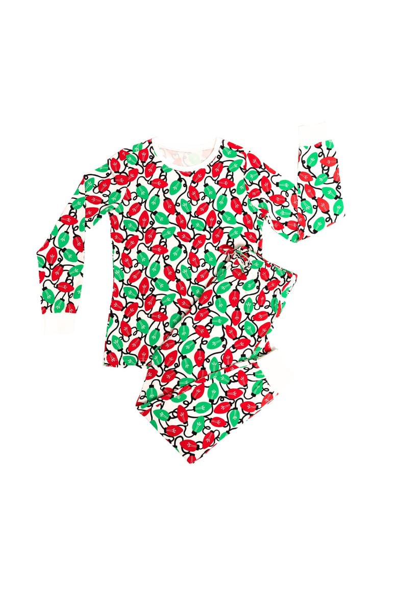 Organic Adult Women's Pajamas Set - Holiday Lights, Main, color, Red & Pink Hearts