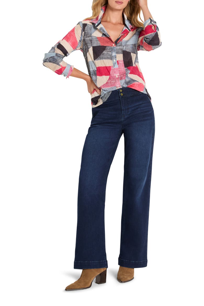 Set Sail Crinkle Cotton Button-Up Shirt, Alternate, color, RED MULTI