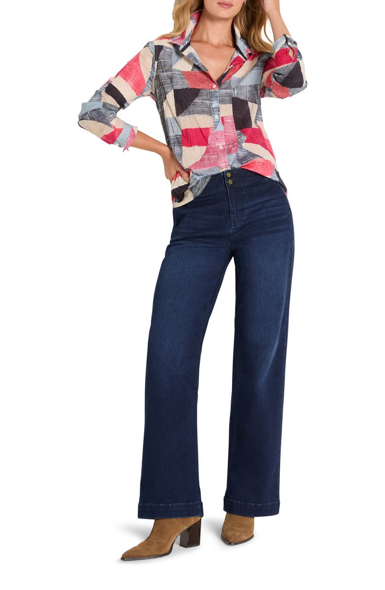 NIC+ZOE Set Sail Crinkle Cotton Button-Up Shirt, Alternate, color, Red Multi