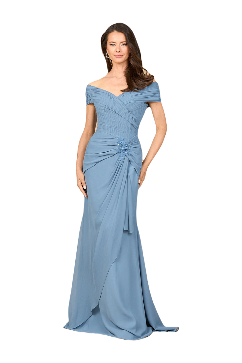 Off Shoulder Elegant Chiffon Gown, Main, color, Dusty Blue