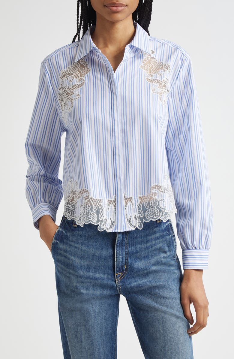 Ramy Brook Gia Stripe Lace Accent Button-Up Shirt, Main, color, 
