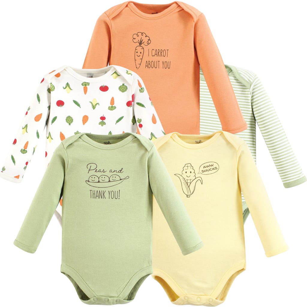 Touched By Nature Organic Cotton Long-sleeve Bodysuits In Multi