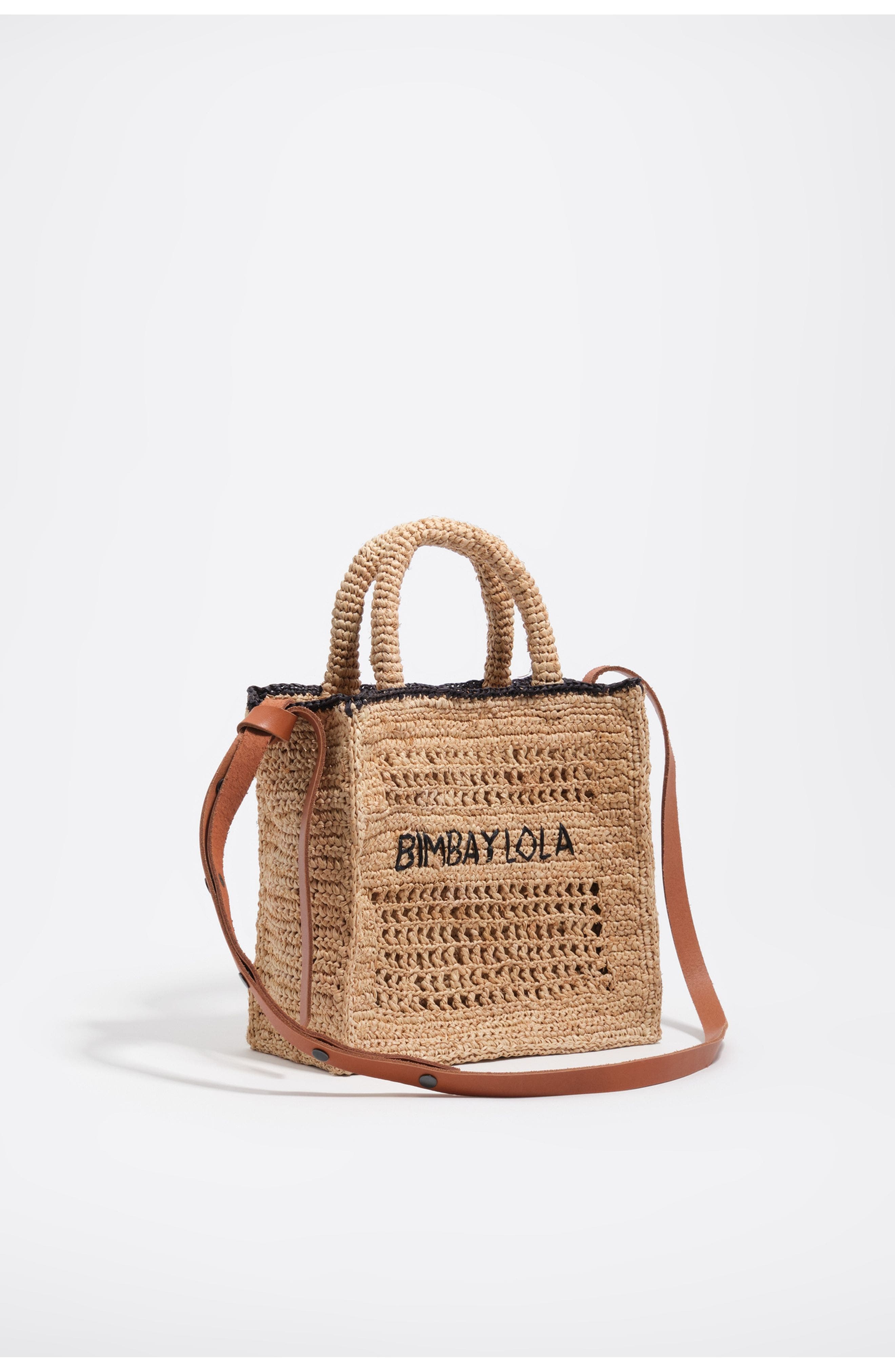Bimba y Lola Medium Raffia Crossbody Bag, Main, color, Natural
