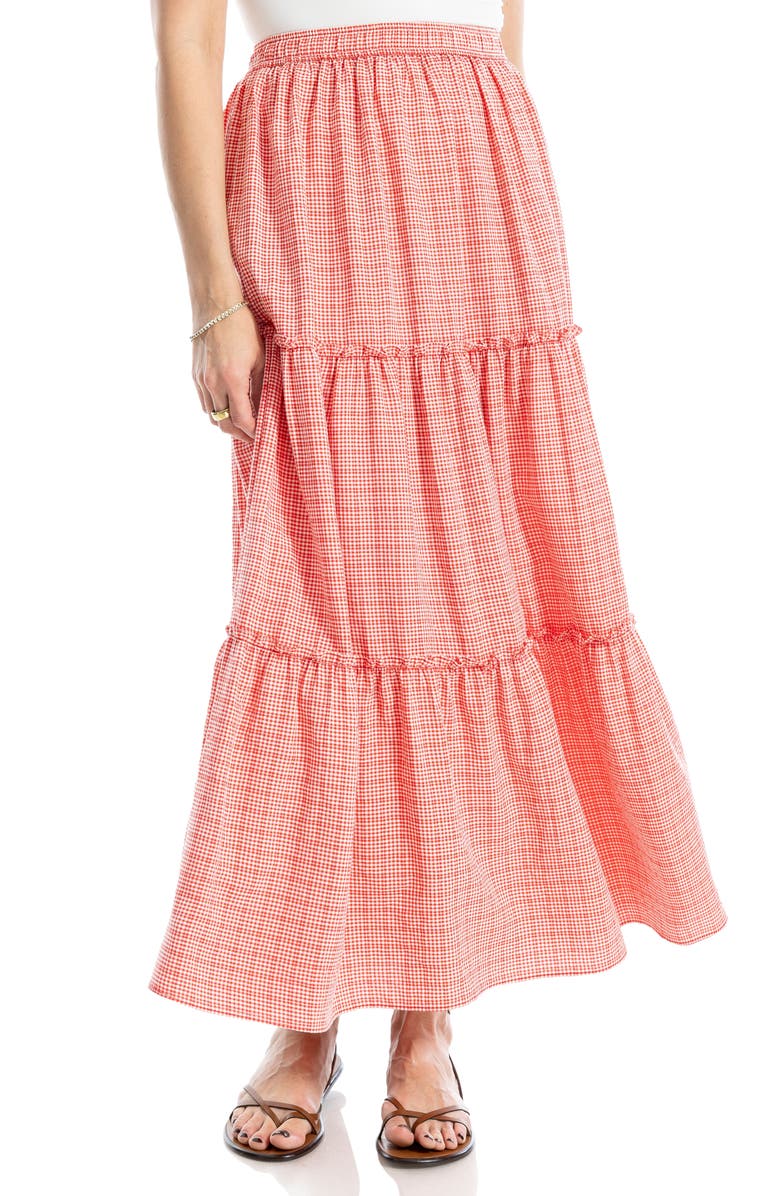 MAX STUDIO Gingham Tiered Maxi Skirt, Main, color, Red/ White