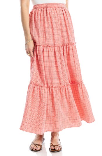 MAX STUDIO MAX STUDIO GINGHAM TIERED MAXI SKIRT
