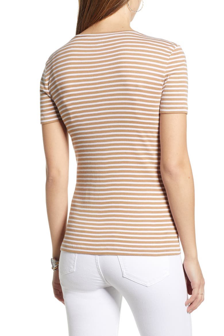 Crewneck Cotton Blend Top, Alternate, color, TAN- WHITE STRIPE