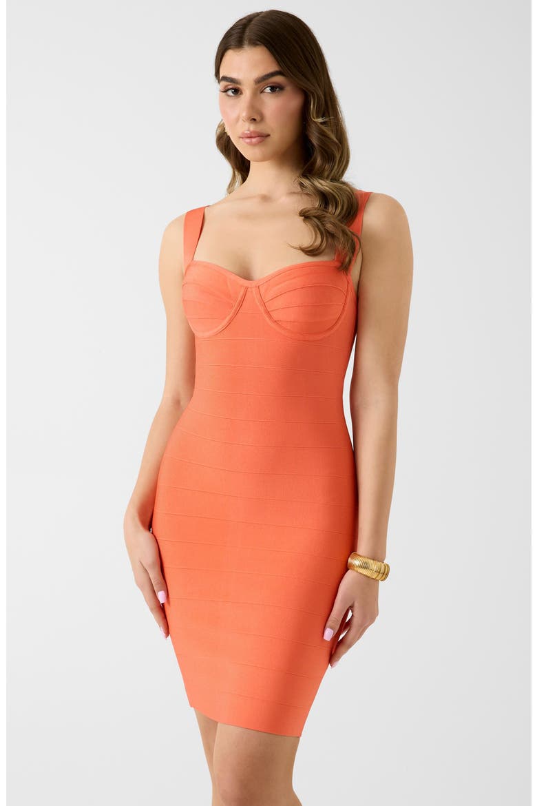 Nikki Sleeveless Sheath Bandage Midi Dress, Alternate, color, ORANGE