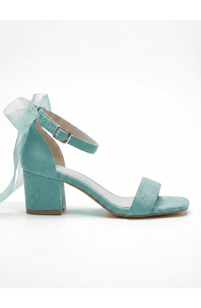 Forever & Always Shoes Rochelle Ivory Bridal Sandals with Ribbon, Alternate, color, Aqua Suede